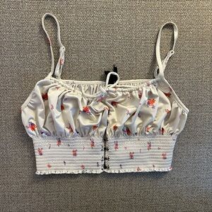 White and Red Ruched Sleeveless Camisole